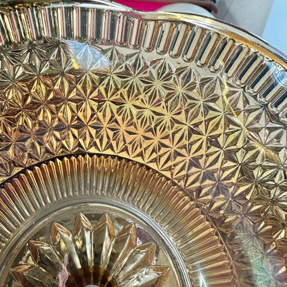 VINTAGE MARIGOLD CARNIVAL GLASS 8.25" BOWL ON METAL STAND - Picture 7 of 12